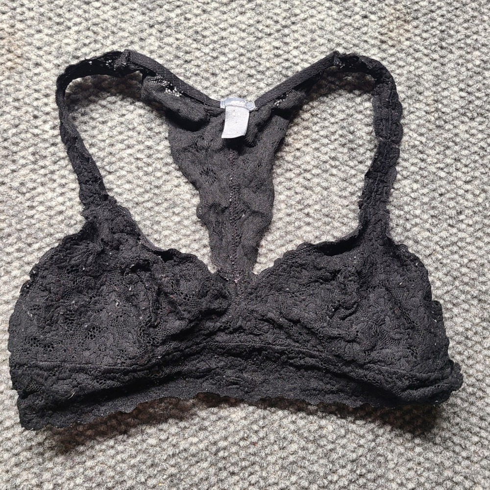 Aerie Womens Black Floral Lace Racerback Bralette Size Medium Pull On Bralet
